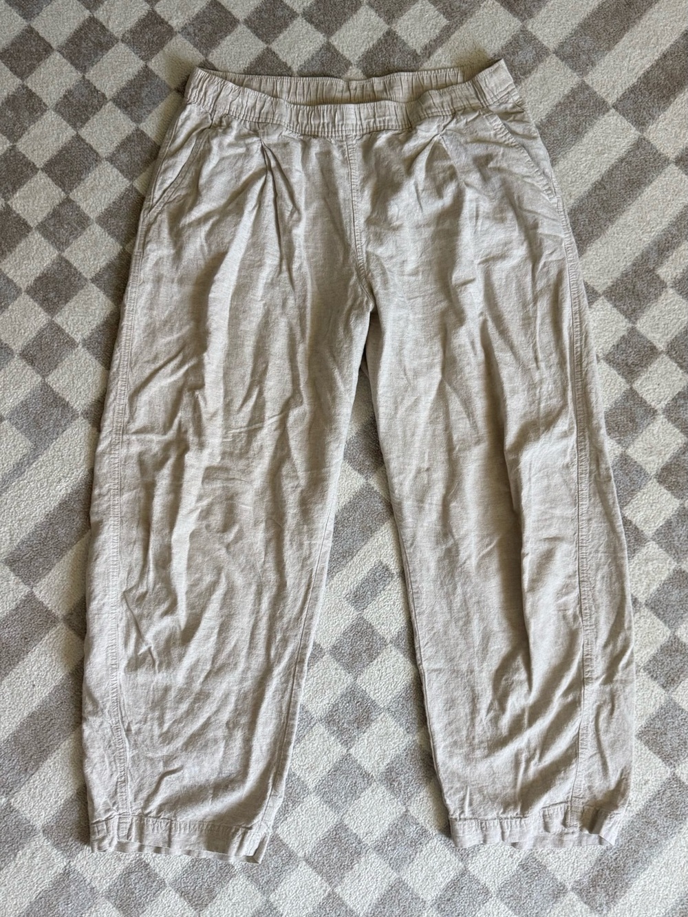 GAP Women's Cropped Elastic-Waist linen blend Pants in heather Oatmeal